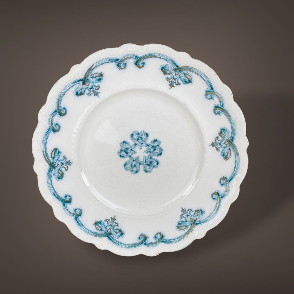 Johnson Bros Rolland Luncheon Plate Teal Gold England Crazing 1930s 1940s READ